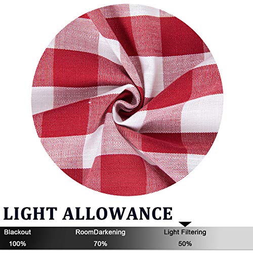Buffalo Check Textured Window Curtain Panels for Living Room Bedroom Plaid Gingham Window Treatment Drapes Grommet Top, Red and White, 37 x 63 Inch, 2 Panels