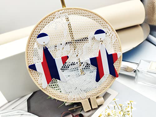 Patriotic Red White Blue Stripe Usa American Flag Earrings, Resin Acrylic Star Heart Drop Dangle Earrings, 4Th Of July Ndependence Day Patriotic Stripe Earrings For Women Girls #TOP6