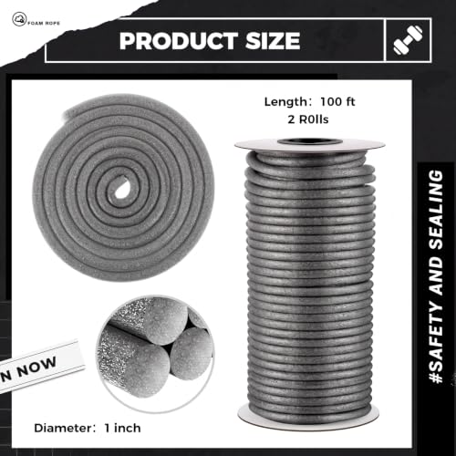 Image of MotiMind Foam Backer Rod for Gaps Joints,1 Inch x 100 Ft,Gray,2 Roll | Caulk Saver Concrete Crack Filler, Weather Stripping Seal, Door Window Insulation, Backing Rod Expansion Joints