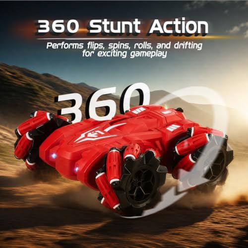 Image of Amazon Brand - Jam & Honey Remote Control Drift Stunt Car Toy | 4x4 RC Car for Kids & Adult | High Speed Racing Car | Omni-Directional Wheels | 360 Rotation | RGB Lights Music | Red