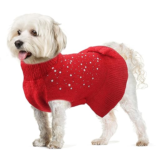 ABRRLO-Dog-Sweaters-Cute-Crystal-Diamond-Red-Dog-Sweater-Dress-Pet-Dog-Cat-Winter-Clothes-Puppy-Cat-Dog-Warm-Jumper-Pet-Knitted-Pullover-Apparel-for-Small-Medium-Dogs-Cold-Weather-Coats-RedL