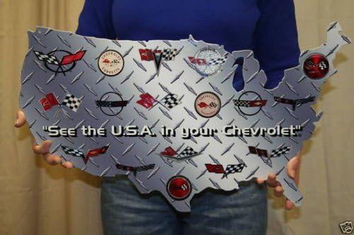 See The USA in Your Chevrolet Compatible with Chevrolet Corvette USA Map Large Automotive Metal Sign - 24" x 14" by PhotoSteel