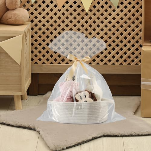 Image of Baby Gifts Basket Empty with Gifts Bag and Ribbon13 inchx10 inchx5 inch Cute Gifts Basket to Fill Easter Basket Birthday Basket Small Woven Cotton Rope Basket Baby Toy Baske(purple, large)