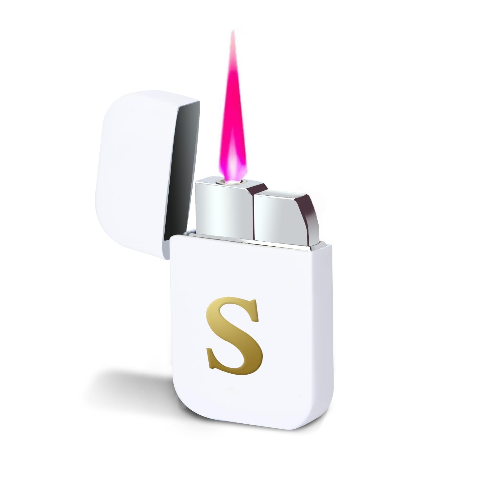 Pink Flame Torch Lighter Cool Initial Lighter Metal Windproof Refillable Butane Lighter with Gold Alphabet Birthday Gift for