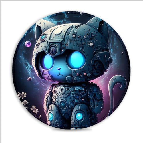 LJSPTU Tappetino per mouse da gioco con gatto meccanico (20,3 cm), rotondo, anti-sudore, in tessuto micro-tessuto in gomma antiscivolo, tessuto testurizzato in micro-tessuto, per scrivanie Executive