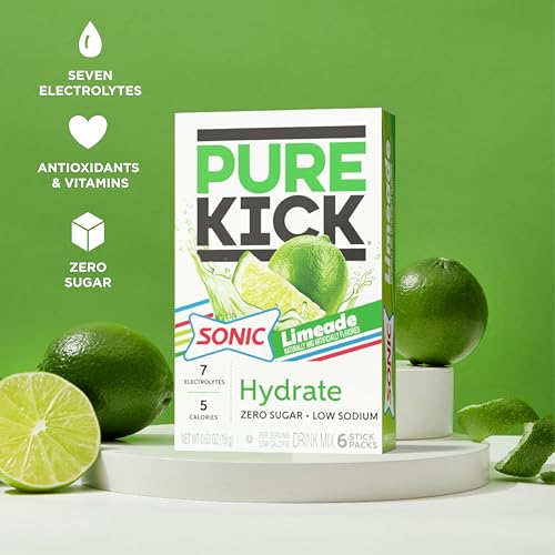Image of PURE KICK Hydration Singles to Go Drink Mix, Sonic Limeade, Includes 12 Boxes with 6 Packets in Each Box, 72 Total Packets