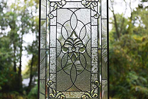 20\" x 33.75\" Stunning Handcrafted All Clear Stained Glass and Bevel Window Panel