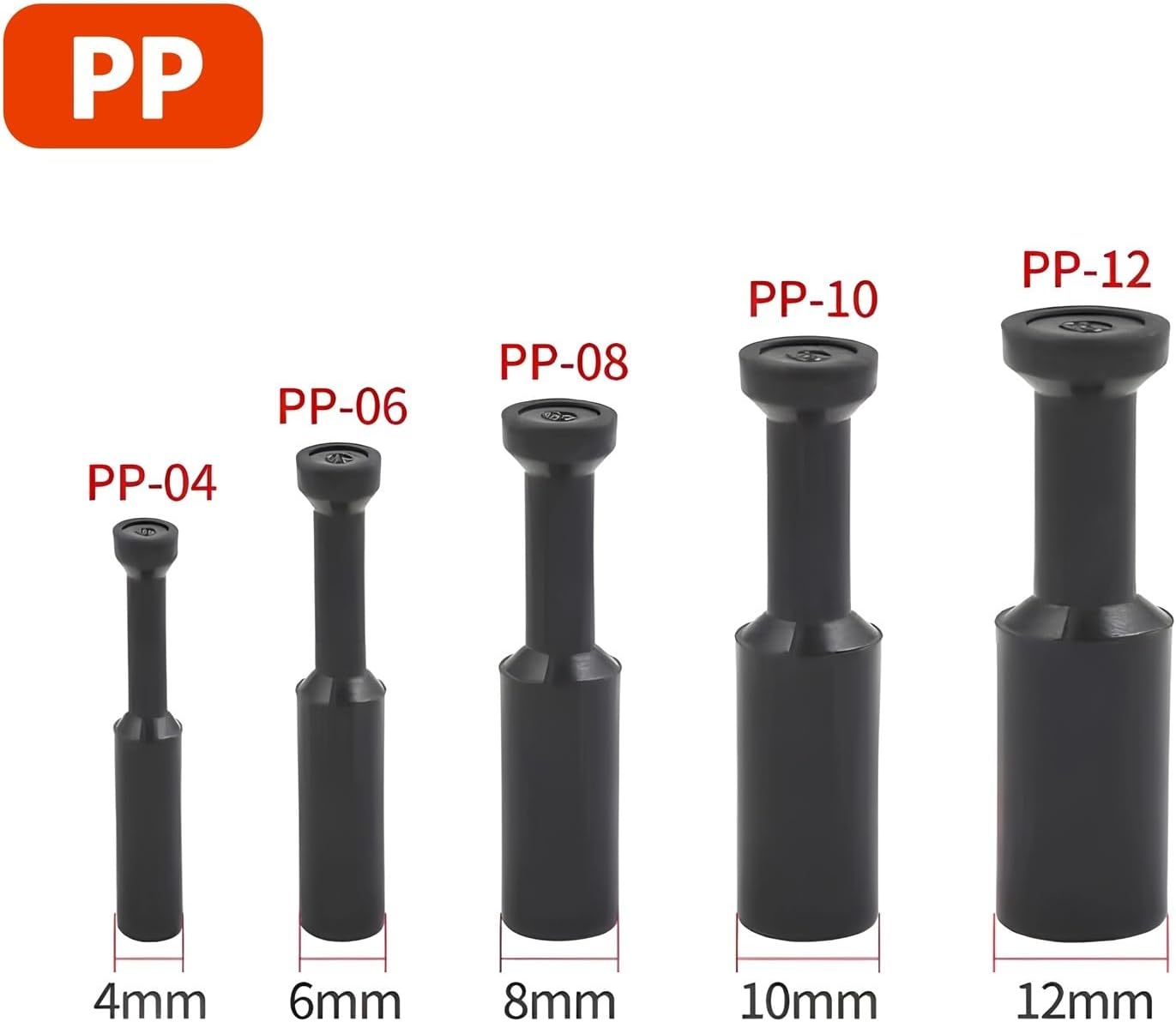 Pneumatic Fitting Tube Connector Pipe Push In Hose Couping PP OD 4mm/6mm/8mm/10mm/12mm 10Pcs(10pcs PP-Black,OD 6mm)