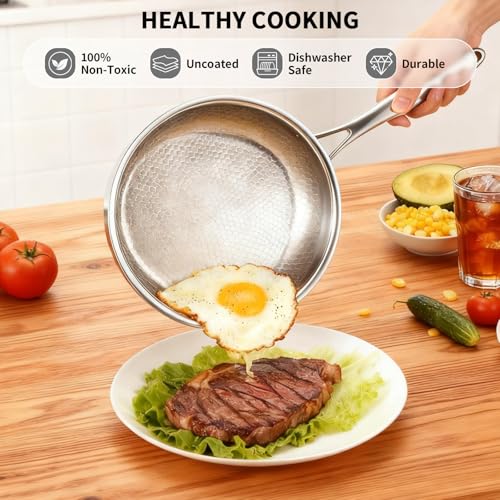 Pánev CISSIYOG Titan, pánve 26CM z titanu s tepaným vzorem, pánev Titans nepotažená drátěnkou, poklicí a špachtlí Vhodné pro všechny typy sporáků