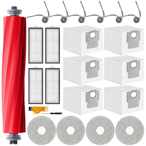 Homruich 21 Pezzi di Accessori per Roborock QV 35A / QV 35S / QR 798 / QR 598 Aspirapolvere Ricambio, 1 Spazzola Principale, 4 Asciugamani, 4 Filtri, 6 Sacchi di Polvere, 6 Spazzole Laterali