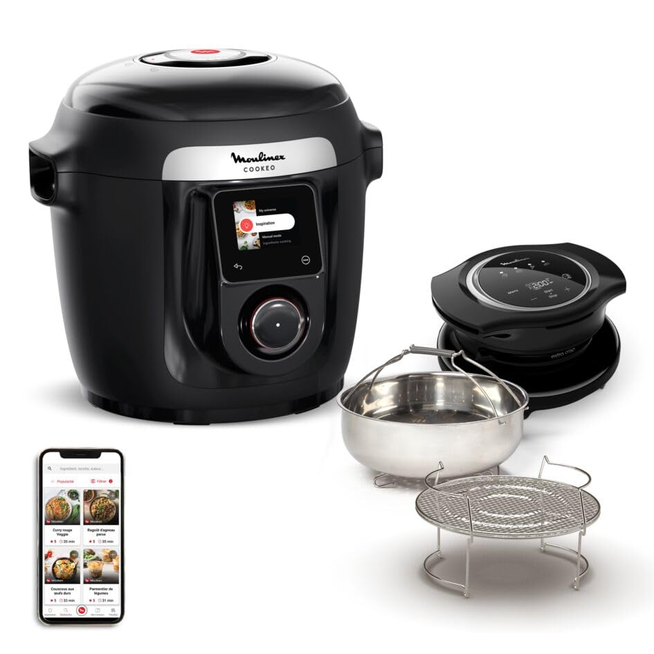 Moulinex Cookeo Wi-Fi con Extra Crisp, Multicocina, 14modos de cocción, Cocción a presión, Aire Fryer, Recetas fáciles paso a paso, CE96X8F0