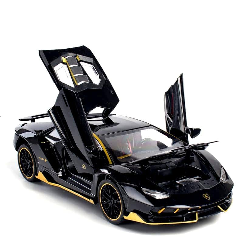 Image of Model Car Compatible for 1 /24 Scale Lamborghini LP770 Alloy Diecast Model Vehicles Pull Back Toy Car with Light and Sound for Kids Boys Gift(Black)