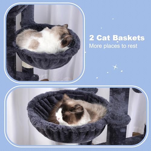 Image of Hey-brother Cat Tree Tower, Scratching Posts with Extra Large Platform, Specious Condo, 2 Cozy Hammocks, Self-Grooming Brush for Indoor Adult Cats, Maine Coon 51.1 inches, Smoky Gray MPJ070G