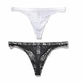 NUANRONGGE Men's lace transparent underwear, ultra-thin and sexy thong, U-convex pocket, breathable young men's T-shirt underpants (US, Alpha, Large, Regular, Regular, Black and white)