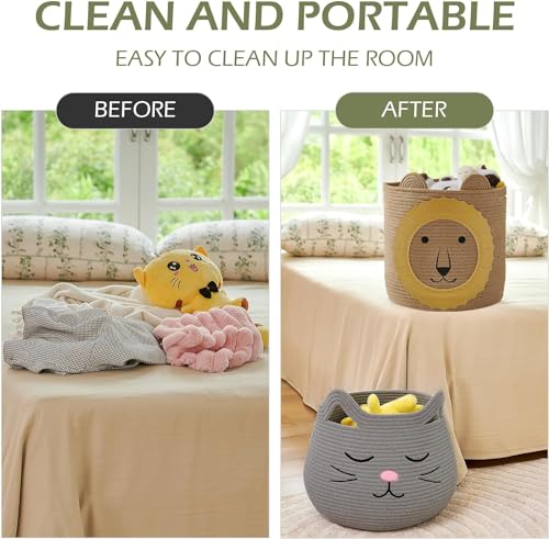 Image of ALBY Woven,Tall Wicker Laundry Basket for Blankets,Clothes,Pillows,Toys,Shoes Large Cotton Laundry Hamper for Bedroom Living Room Bathroom Nursery (15d'' x 12h'' inch, grey cat A)