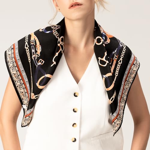 Head Silk Bandana for Women Head: Bandana Scarves Hair Satin - Black Gold Lace Design - 100% Mulberry Square Scarf 27'' x 27'' - Holiday Gift Accessory2