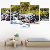 SIGNWIN 5 Panel Canvas Wall Art Forest Rivers for Home Decorations Ready to Hang - 60