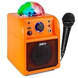 1 Vonyx SBS50B Altavoz portátil Set de Karaoke para Fiesta con micrófono y Efecto Eco, Bluetooth, Bola de Discoteca con Efectos de Luces LED, Entrada Auxiliar - Naranja