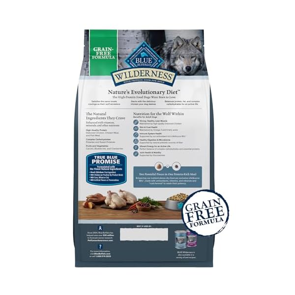 Blue Buffalo Wilderness Adult Hochprotein-Trockenfutter für Hunde mit echtem Huhn, getreidefrei, natürlichen Inhaltsstoffen, Huhn, 10,9 kg Beutel – Bild 3
