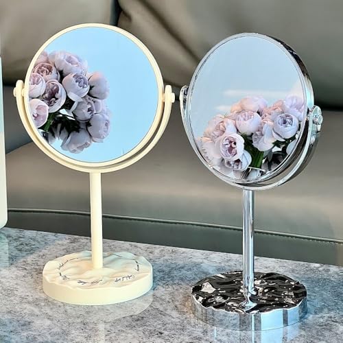 Espejo de maquillaje de escritorio rotativo doble cara plateado miniatura 7