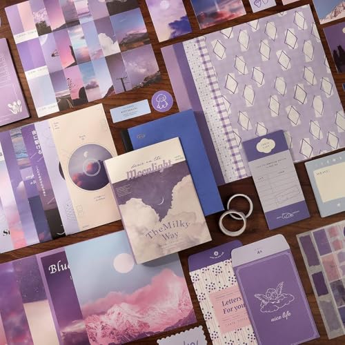 Image of GDNK Scrape Book Kit Scrapbooking Kit Vintage Journal Scrapbook Pack DIY Paper Stickers, Craft Kits Notebook, Collage Album Aesthetic Sticker Journaling Scrapbook Photo Album (Purple)