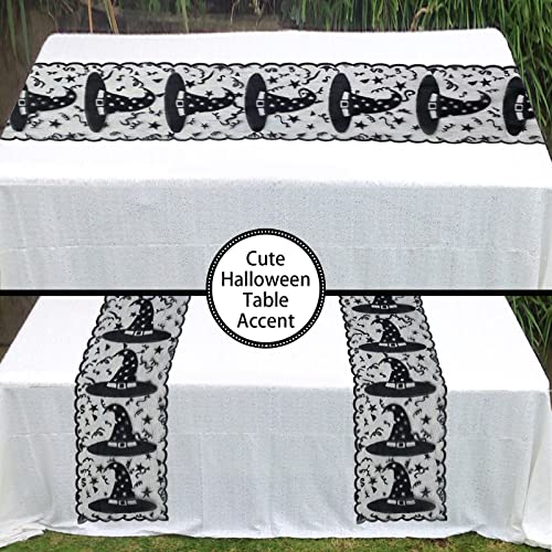 Halloween Table Runner - Lace Witch Hat Table Runner For Halloween Table Decorations - Halloween Masquerade, Dinner Party, Costume Party, Scary Movie Nights Table Decorations (Black) #TOP4