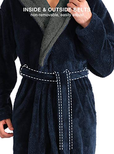 David Archy Men's Hooded Fleece Plush Soft Shu Velveteen Robe Full Length Long Bathrobe (M, Navy Blue) #TOP3
