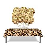 Leopard Party Decoration 10Pcs 18inch Leopard Mylar Balloons and 1Pc Plastic Leopard Print Tablecloth 56x86inch for Birthday Cheetah Party Supplies Wild Jungle Safari Decoration