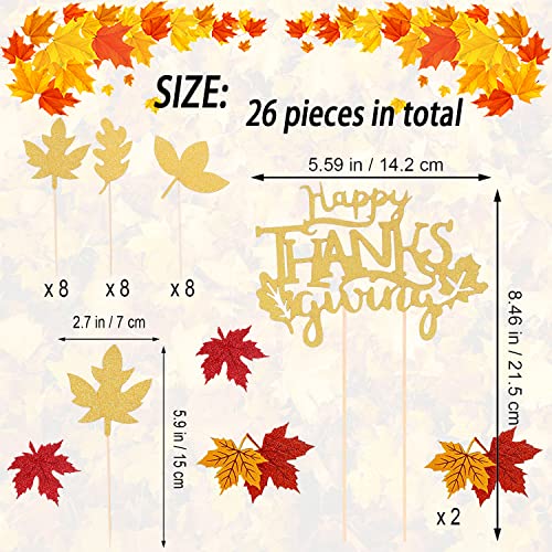 26 Pcs Autumn Glitter Maple Leaf Cake Topper Picks Flash Gold Orange Autumn Cake Topper For Fall Theme Theme Birthday Autumn Thanksgiving Party Supplies Decoration… #TOP1