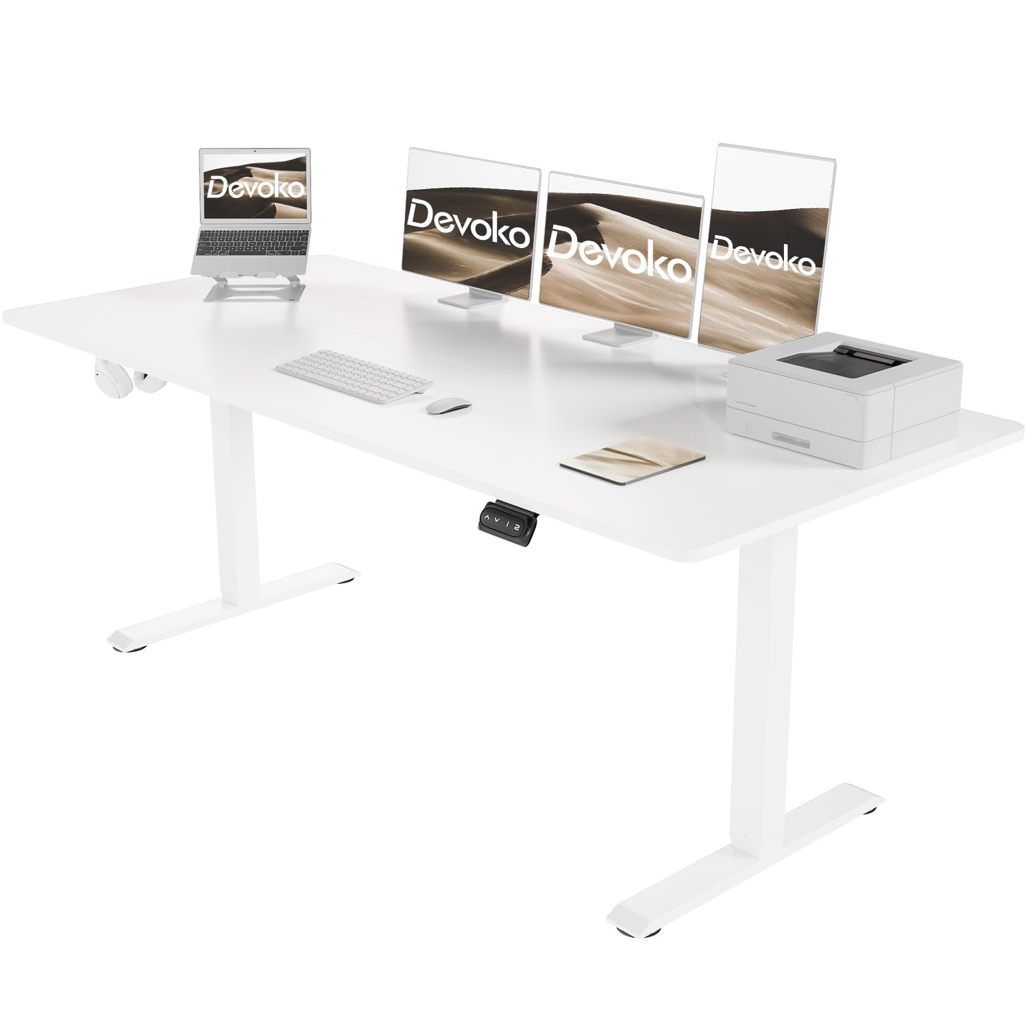 Devoko Escritorio Elevable Eléctrico 180 x 80cm,Escritorio Regulable en Altura con Gancho, 71-119 cm, 2 Opciones de Memoria Inteligente, Adecuado para Estudiar Trabajar（Blanco）