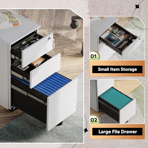 Image of DEVAISE 3 Drawer Slim File Cabinet with Lock, Fully Assembled
