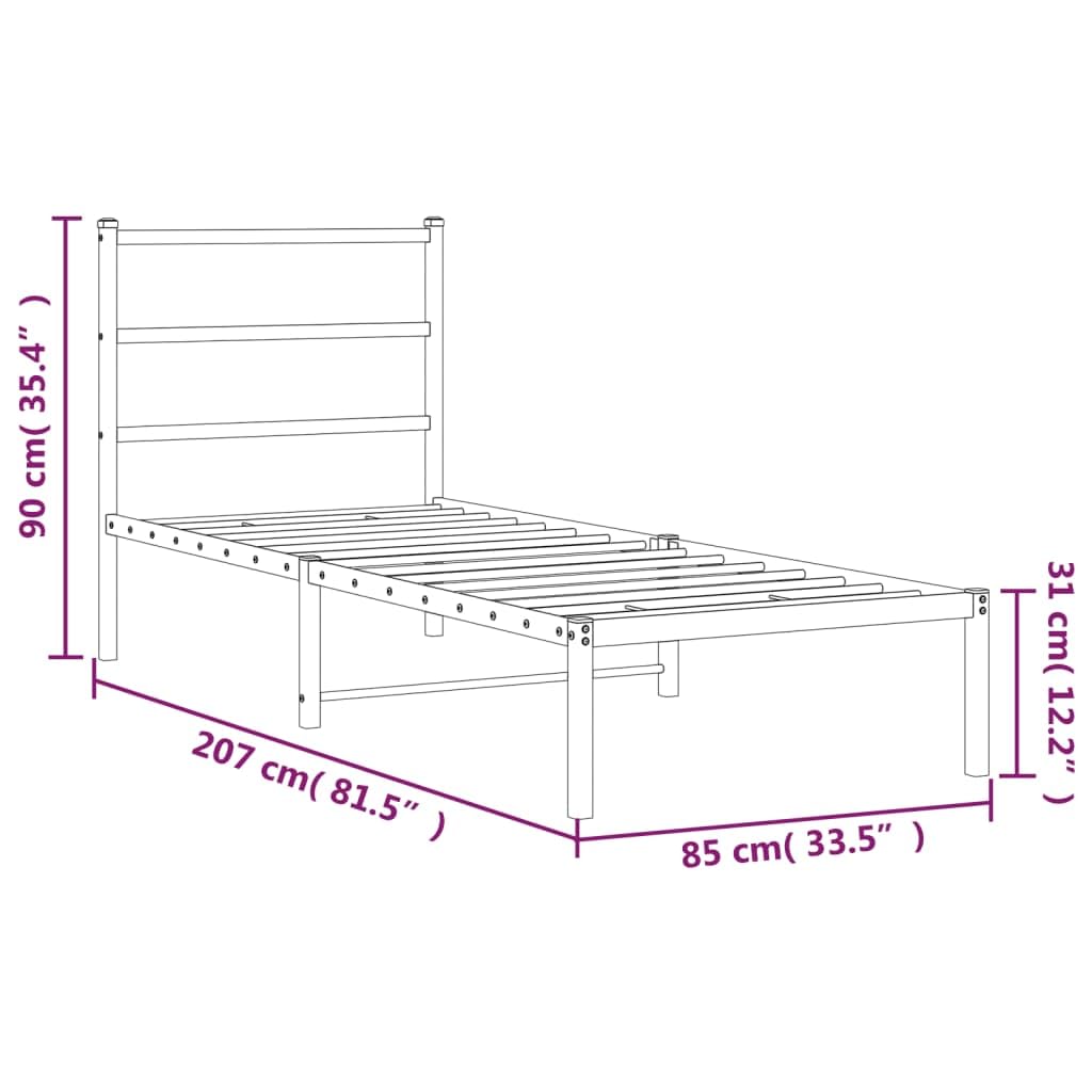 vidaXL Estructura de Cama con Cabecero, Somier de Cama, Armazón Marco de Cama, Cama de Invitados para Dormitorio, Metal Blanco 80x200 cm