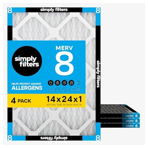 Simply 14x24x1 Air Filter, Merv 8, 4 Pack, For Home AC Furnace & HVAC (Actual Size: 13.75"x23.75"x0.75") DUST, Pet, & Allergy Control