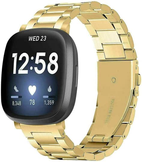 BNBUKLTD Compatible For Fitbit Versa 3 / Fitbit Sense Strap Replacement Metal Band Strap Wrist Smart Watch Band Adjustable Stainless Steel Wirst Band (Gold)