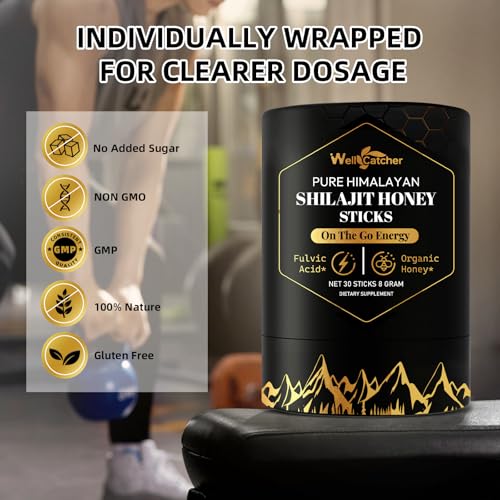 Pure Himalayan Shilajit Honey Sticks - Organic Raw Honey Shilajit Sticks for Men Women with Saffron Boost Energy Vitality & Immune Support 30 Packs