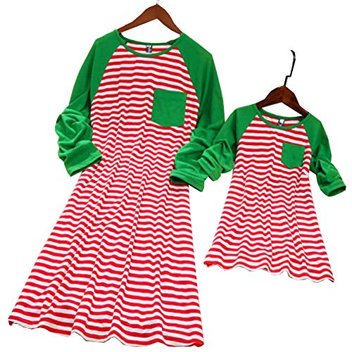 Stripe Pattern Christmas Dress for Mother and Daughter Matching Clothes Outfits (3-4 T, Daughter's)