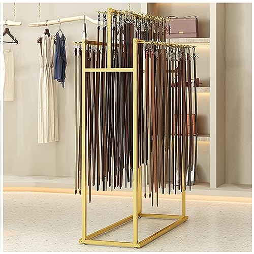 UWYTGF Floor-Standing Belt Hanger Tie Racks Hook Commercial Shelves,Boutiques Stores Belt Retail Storage Holder Nakajima Display Stand,Multifunctional Scarf Rack Shawls Purse Ha,Gold,70X40X150Cm