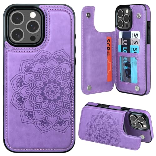 MMHUO for iPhone 16 Pro Max Case with Card Holder, Flower Magnetic Clasp Flip Case for iPhone 16 Pro Max Wallet Case for Women, Protective Case Phone Case for iPhone 16 Pro Max (6.9 Inch),Purple by MMHUO - Used condition - US$10.79