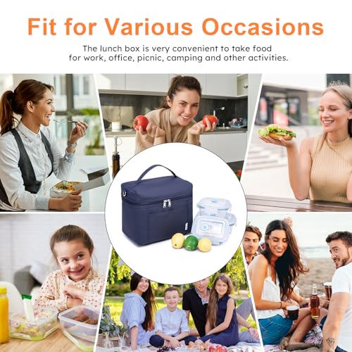 Image of NOL Natural Organic Lifestyle Insulated Lunch Bags for Women Cooler Bag Lightweight Nylon Waterproof Lunch Box For Work (Small, Navy blue)