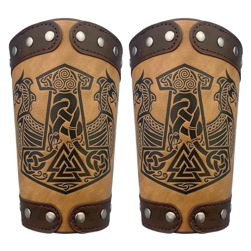 Brazales vikingos de piel sintética guardabrazos caballero LARP Ren Faire
