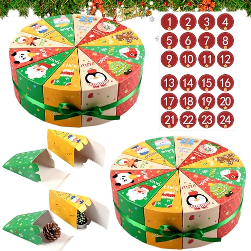 Lot de 24 Calendrier de L'avent vide,calendrier de L'avent à Remplir-Forme du Gâteau-Calendrier de L'avent DIY avec étiquette Attachée,Ruban,Pour Emballer des Cadeaux pour Adultes et Enfants