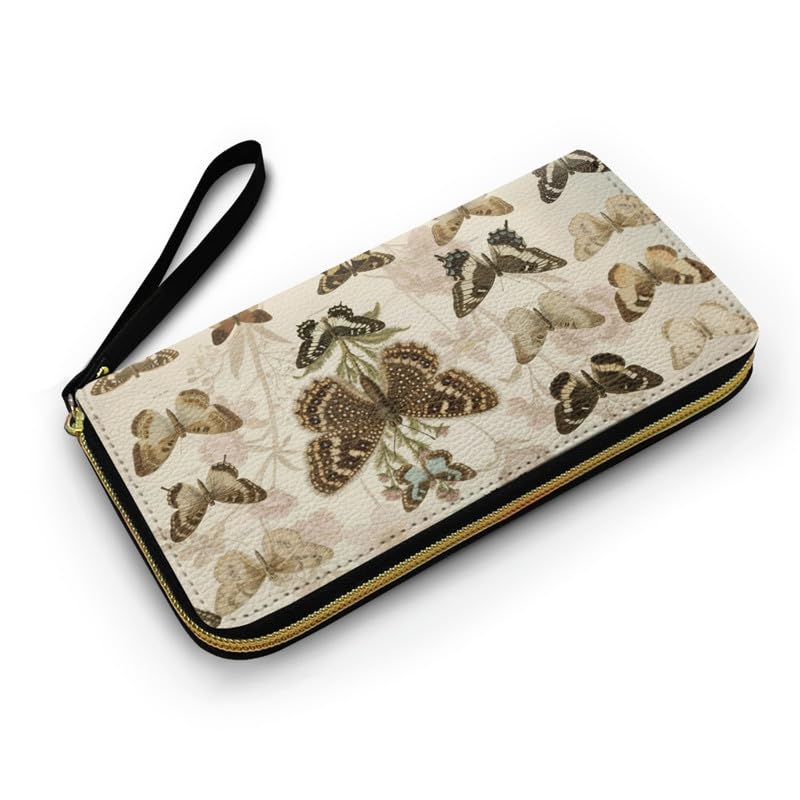 Vintage Butterfly Illustration Print Slim Wallet for Women Vegan PU Leather Long Billfold Wallets, Scientific Butterflies Collection Wristlet Clutch Card Organizer2