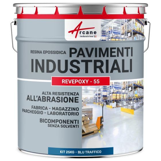 ARCANE INDUSTRIES Pintura epoxi para suelos industriales - REVEPOXY TRÁFICO INTENSO - 25 kg (hasta 50 m² en 2 capas) Azul tráfico - RAL 5017