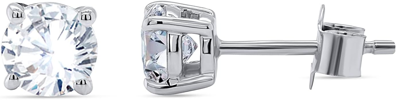 18K White Gold Plated Sparkling CZ Diamond Stud Earrings 925 Sterling Silver Cubic Zirconia Stud Earrings Hypoallergenic Simulated Diamond Stud Earrings for Women 4MM-10MM