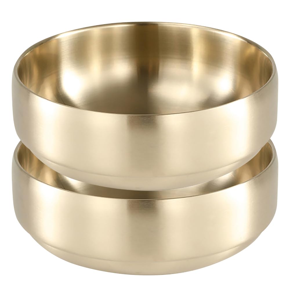 SANQIAHOME 47oz/1400ml Quality Stainless Steel Salad Bowl, 2pcs/Set, Double-Walled Anti-Scald, Dishwasher Safe, Large Serving Bowl for Family & Parties Golden