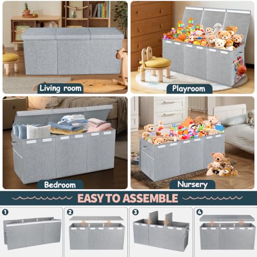 Image of Extra Large Toy Box with Lids, Collapsible Storage Bin, 38 inchx16 inchx14 inch,Gray