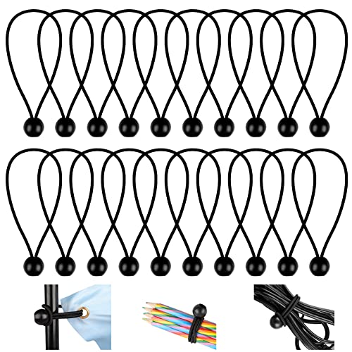 20 Pièces Tendeur Elastique, 150mm Flexible Sandow Elastique, Tendeur Elastique Boule, Durable Cordons Élastiques, pour Bannières, Bâches, Camping, Tentes(Noire)