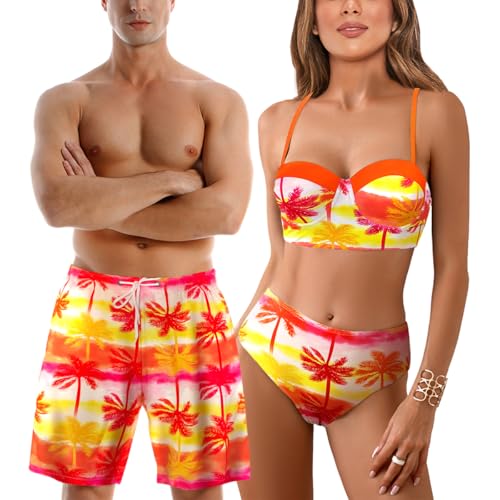 Matching Swimsuit for Couples,Women Two Piece Bathing Suit Bikini Set Mens Swimtrunks Couples Matching Swimwear