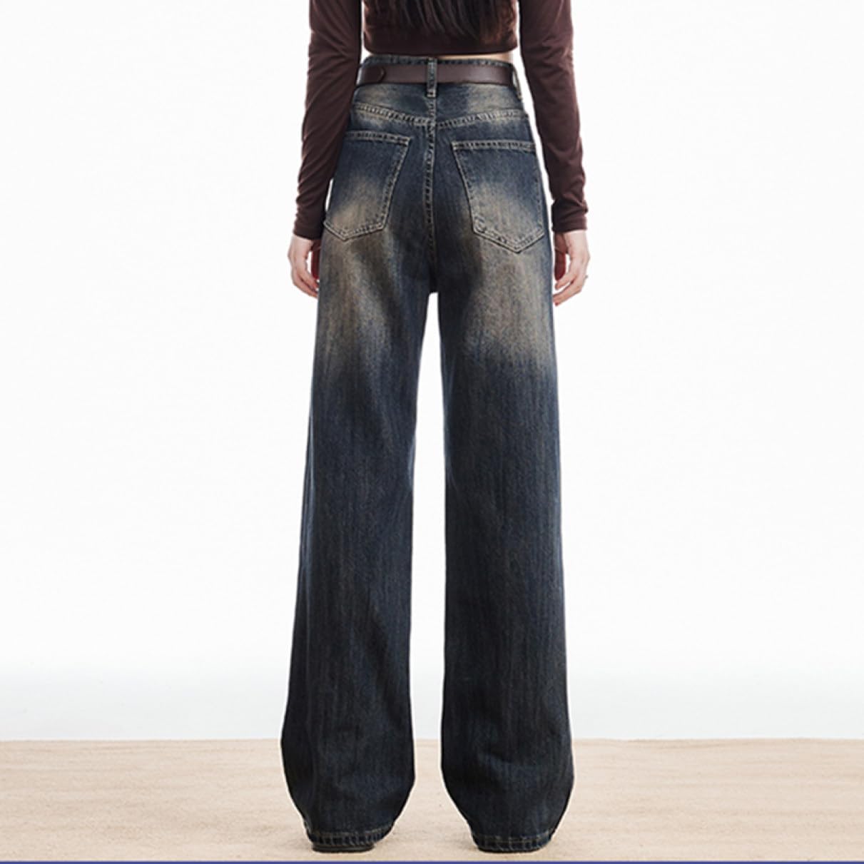 [MeipingQu] デニムパンツ レディース ハイウエスト ワイド ワイドパンツ デニム ボトムス 体型カバー ポケット ホワイ