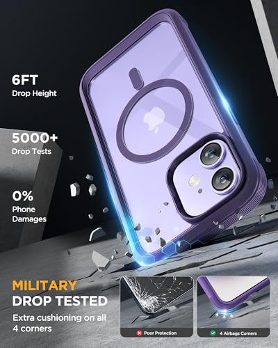 Image of Miracase Glass Series Designed for iPhone 12 /12 Pro 6.1 Inch, Upgrade Full-Body Magnetic Case with Built-in 9H Tempered Glass Screen Protector, with Camera Lens Protector, Magnetic Purple